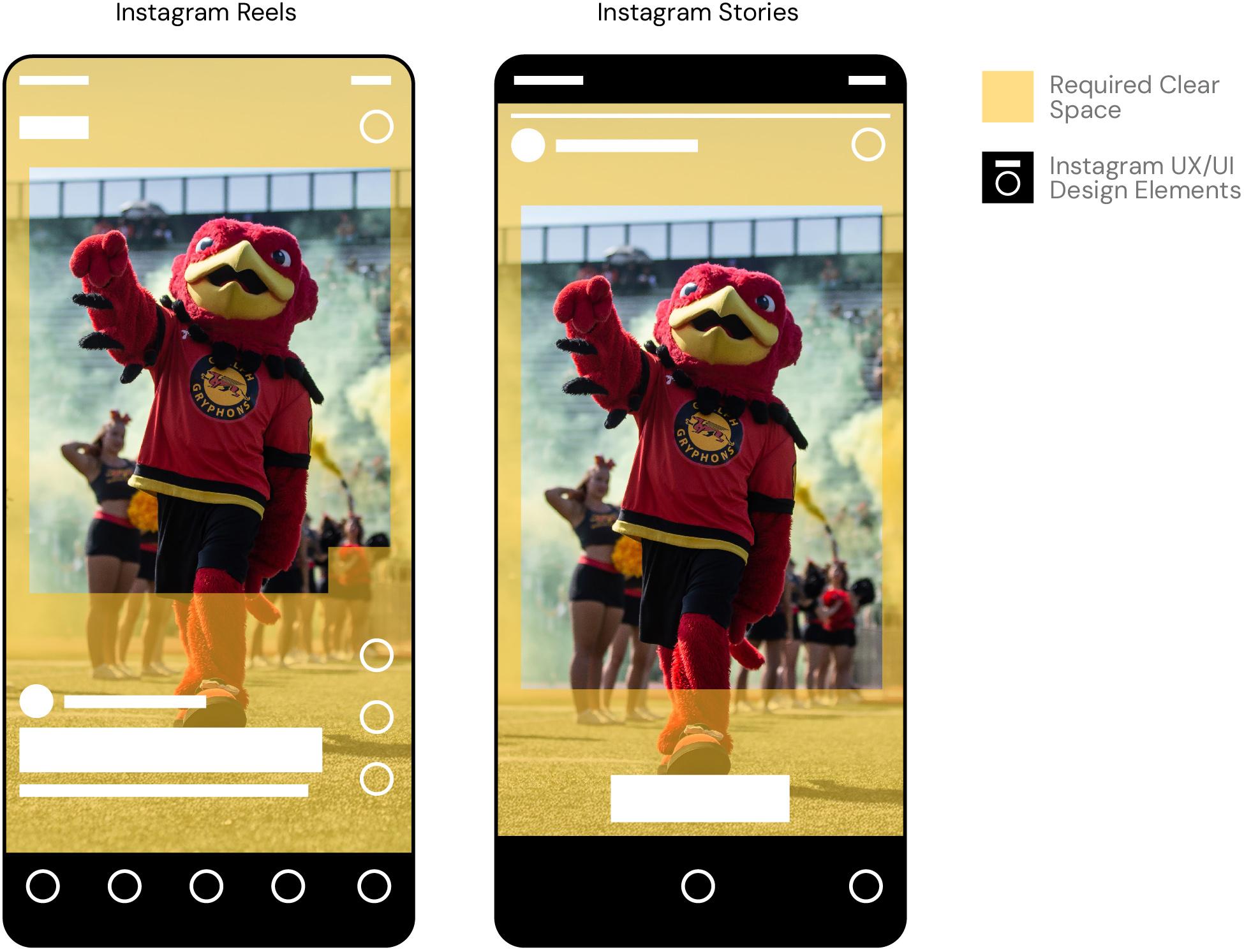 Template outlining the required clear space within Instagram reels and stories.