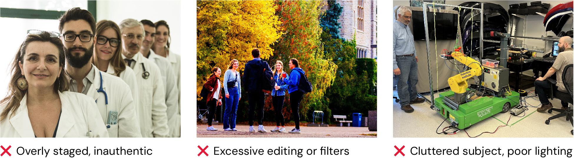 A collection of low-quality photos that are not aligned with best practices.