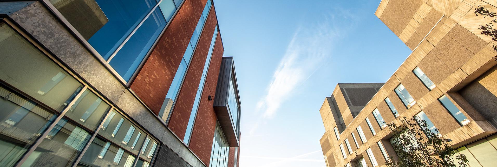 perspective shot upwards at 2 buildings