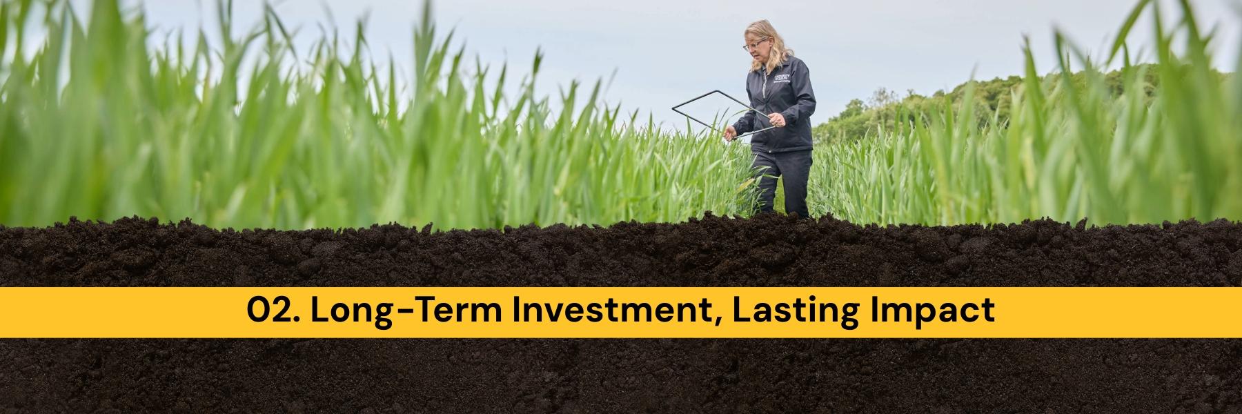 Graphic banner with the label '01. Long term investment' overlaid in the corner.