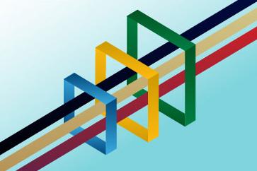 Killam National logo of three coloured 3D squares with lines through it