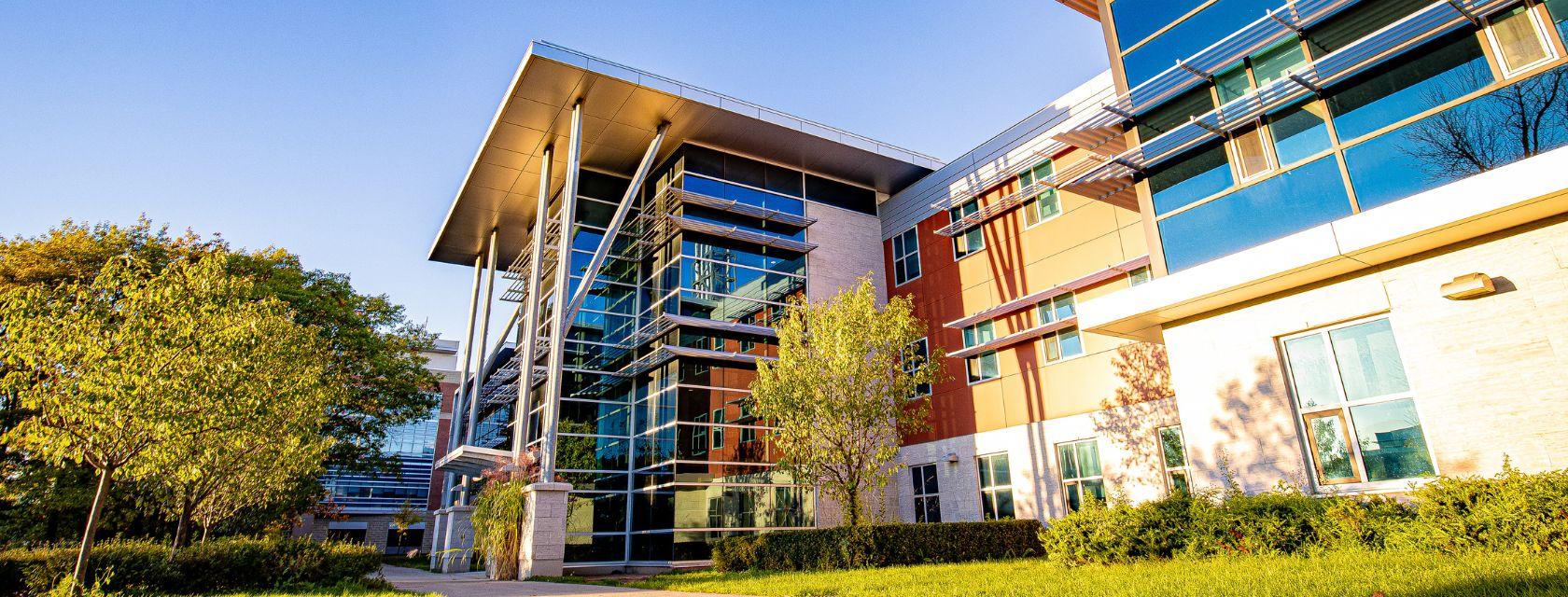 Macnaughton building at sunset in the fall of 2021