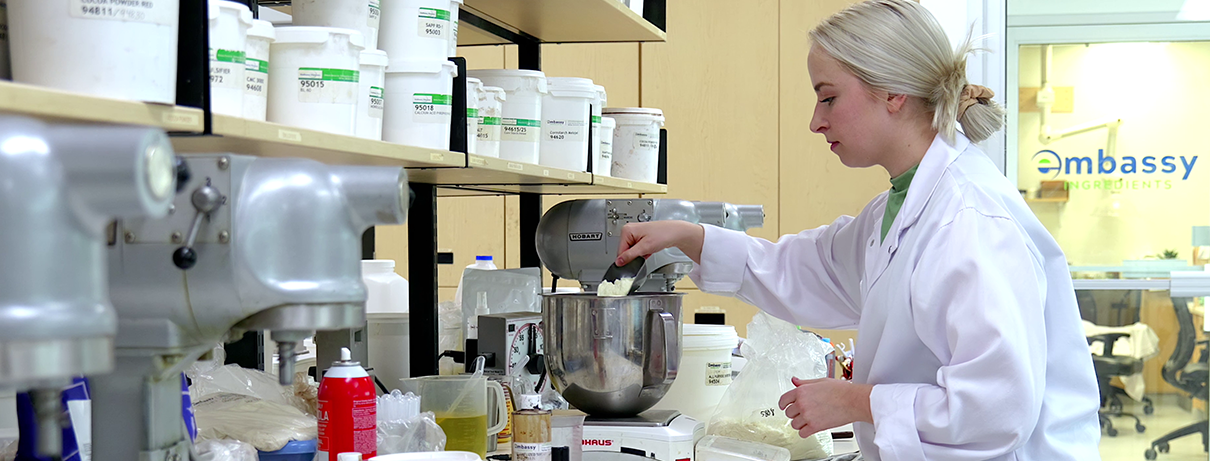 gillian in a lab, baking new food products