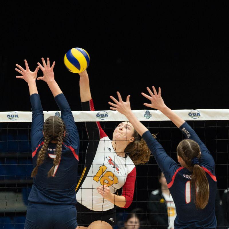 Grad Lisa Wedel Planning volleyball on the U of G Gryphons team.