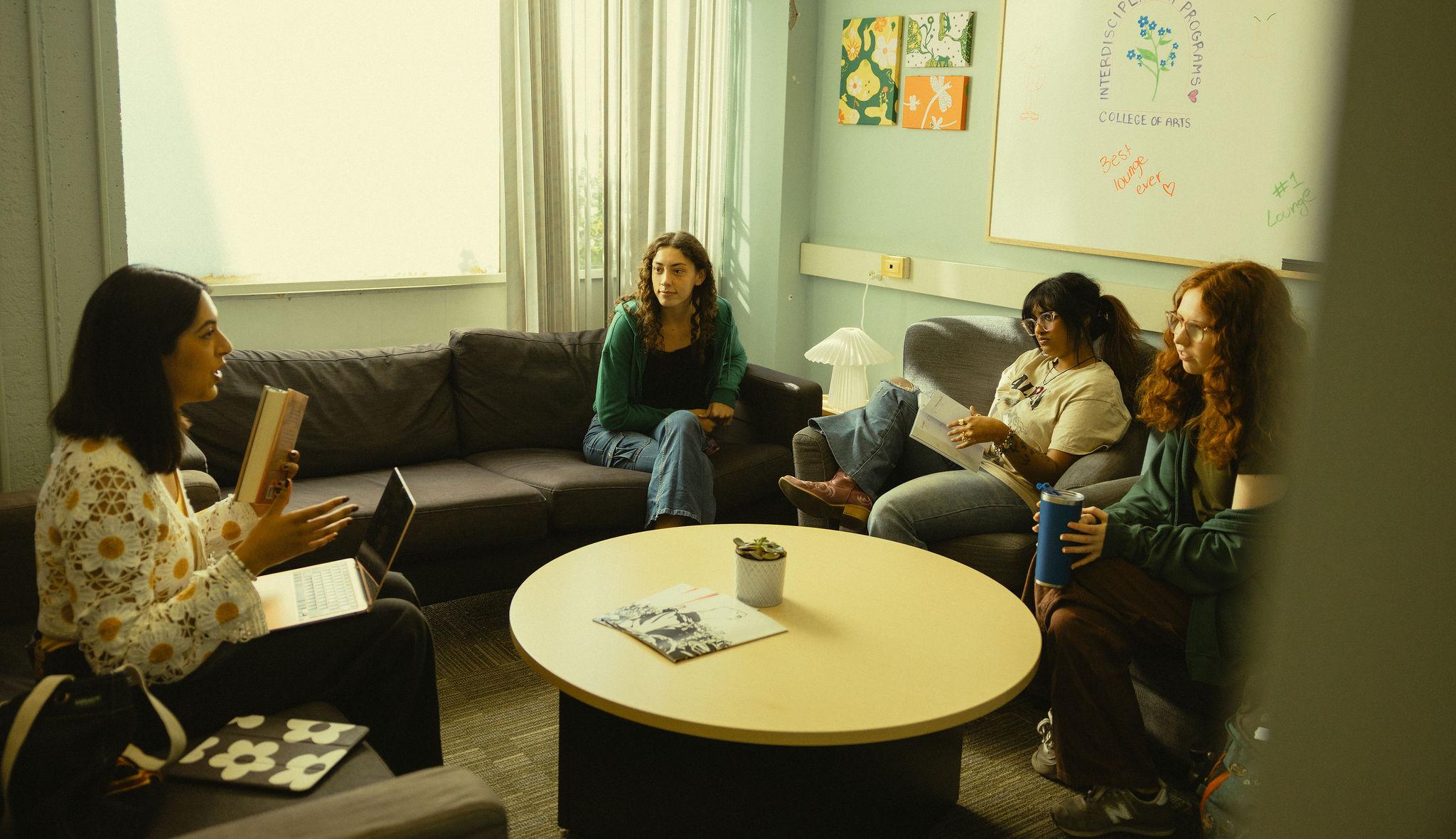 students working together in a lounge