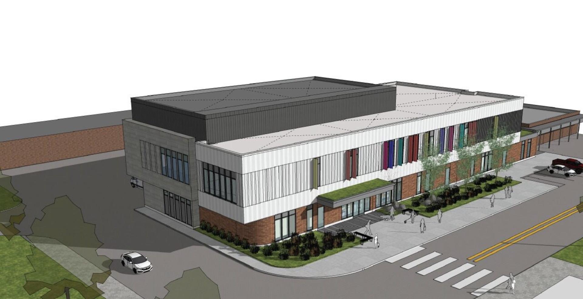 Architectural rendering of medical and surgical learning centre exterior view