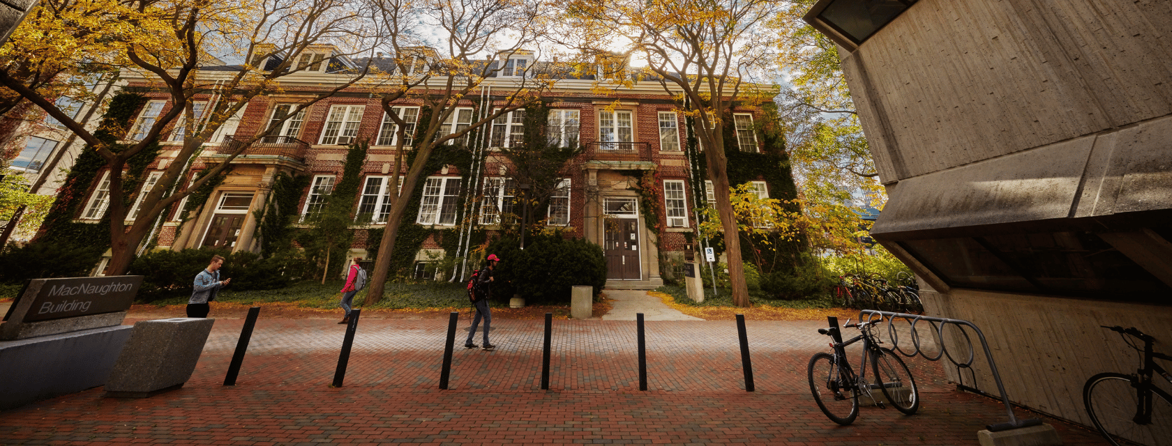 Artsy view of the Hutt Building in fall colours