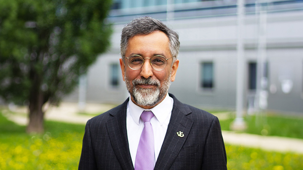 Dr. Mazyar Fallah standing in front of the Summerlee Science Complex.