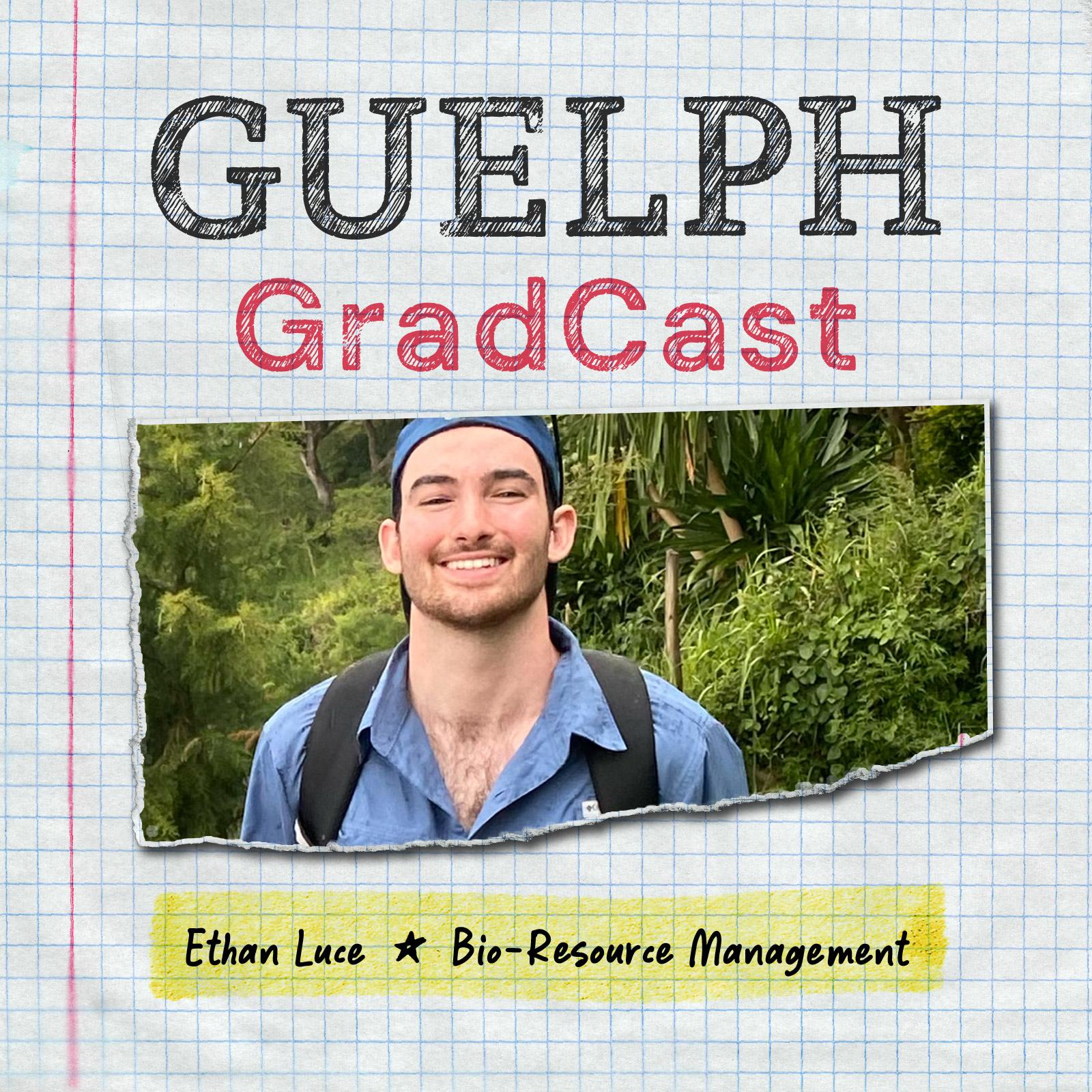 Guelph GradCast logo and cover art for Ethan Luce.