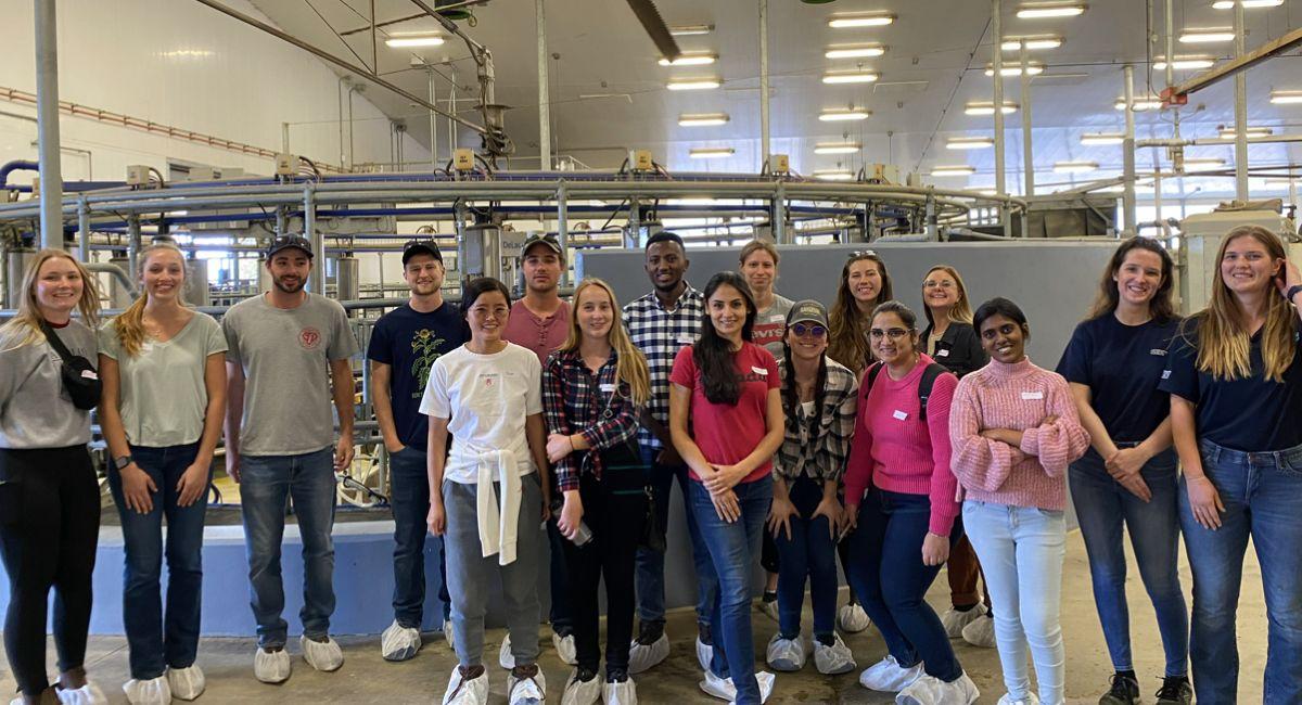 Students standing together on a field trip to the Ontario Dairy Research Centre