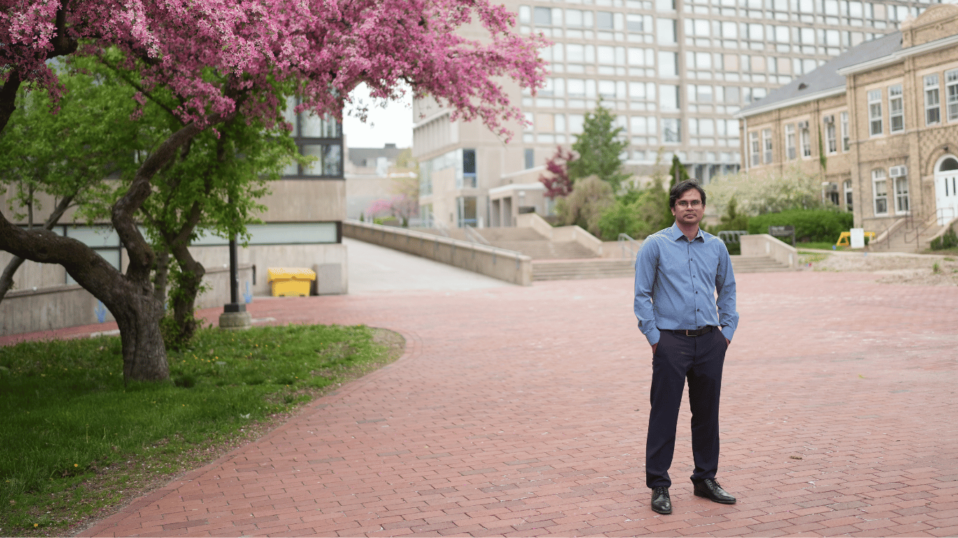 Exterior shot of Md Bodruddoza standing on University of Guelph property.