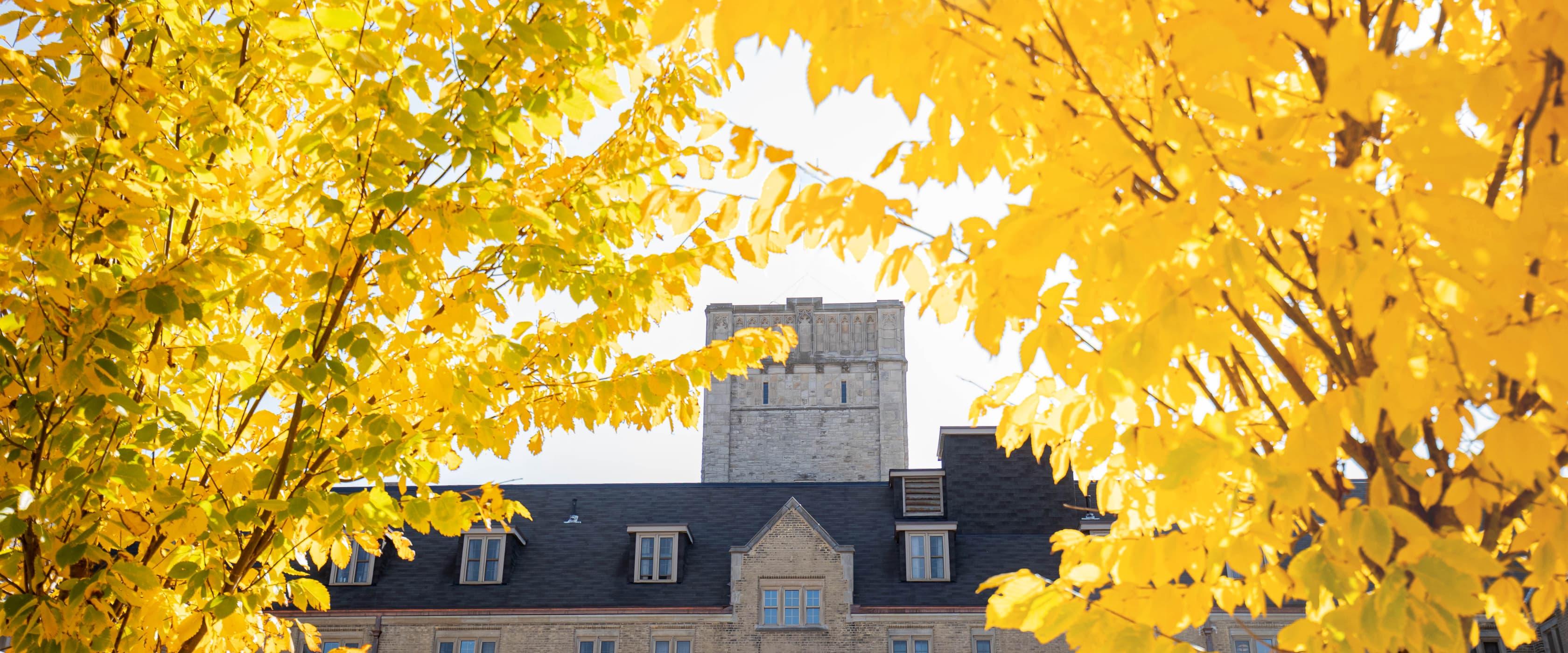 Johnston Hall with Fall Leaves
