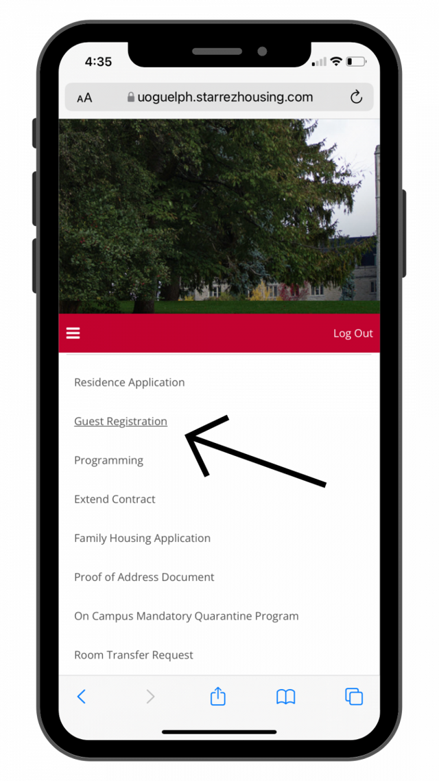 Guest Registration housing portal step 2