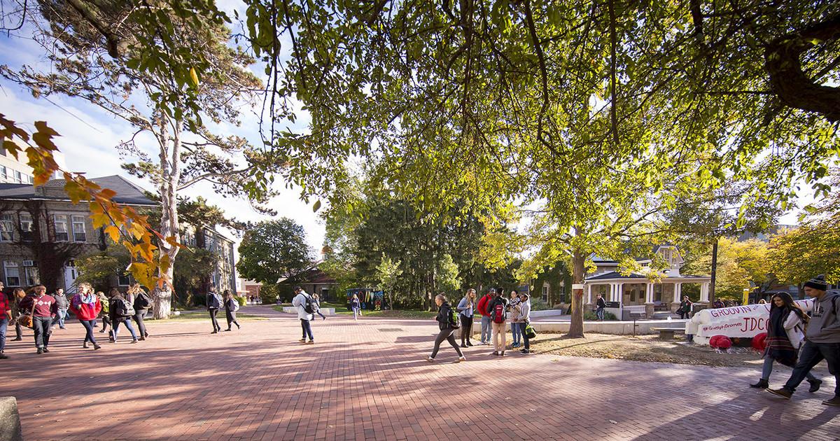 Students in square by the University Centre