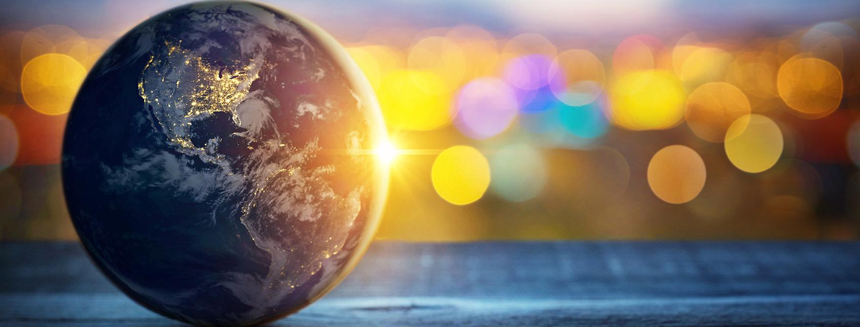 a globe shows the Americas