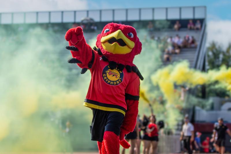 Gryphon mascot in Alumni Stadium