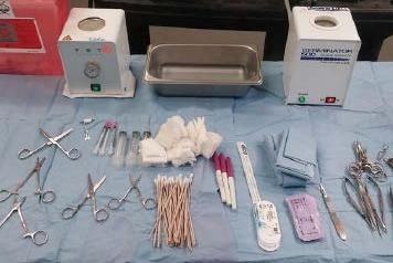 Rodent survival surgical equipment on table