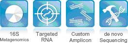 Image of MiSeq user interface showing 16S Metagenomics, Targeted RNA, Custom Amplicon, de novo Sequencing