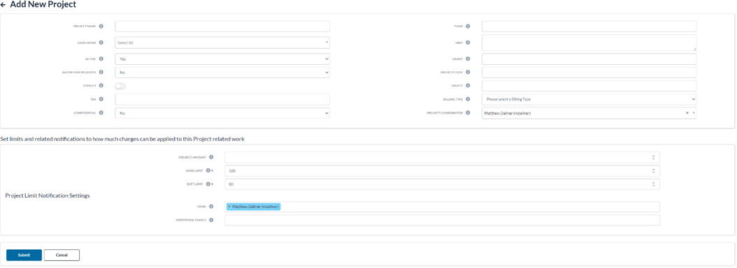 New Project Field List