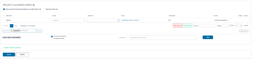 Project Allowed Users List