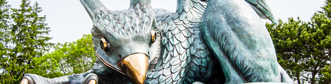Statue of Gryphon at main entrance of the University of Guelph