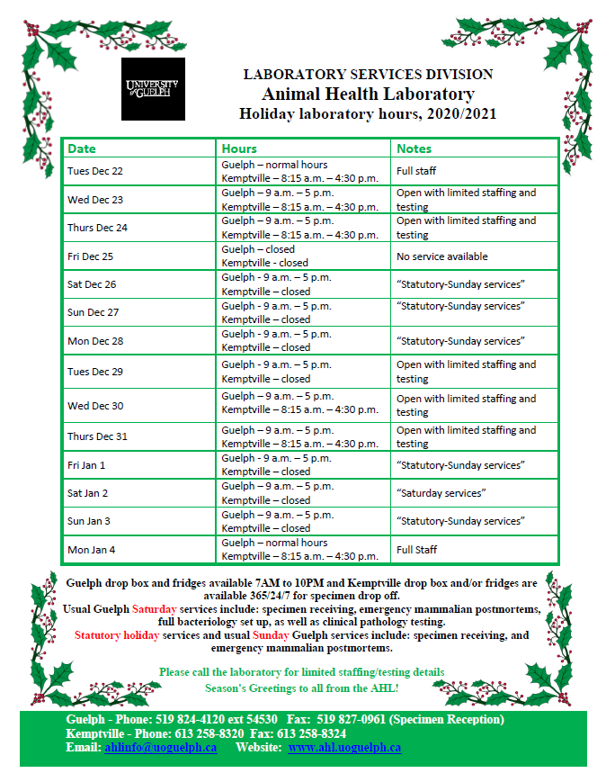 2020 HOliday Hours