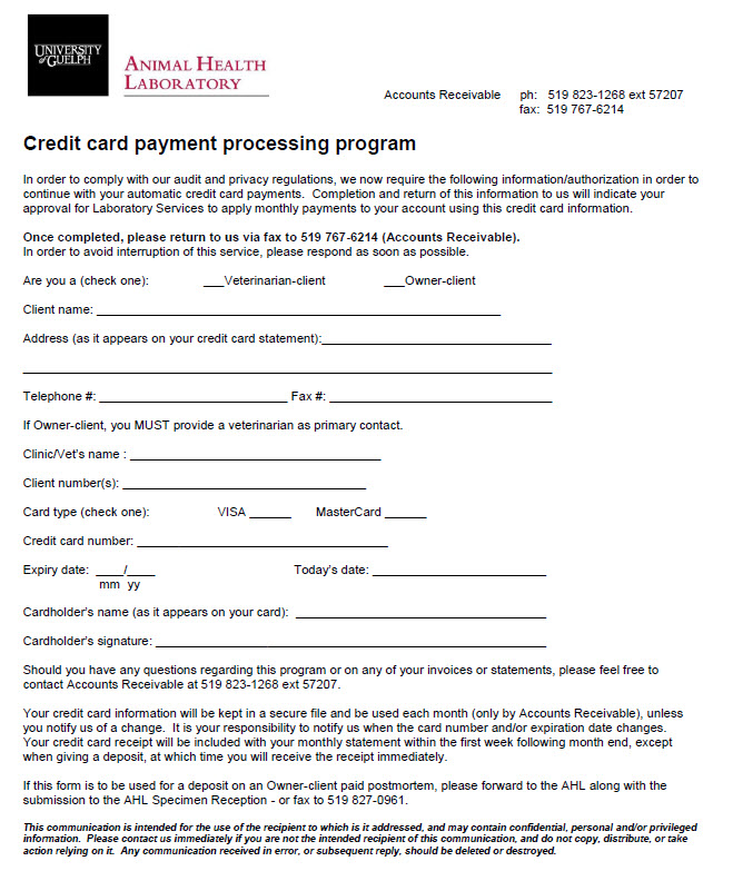 Credit card payment processing form (pdf)