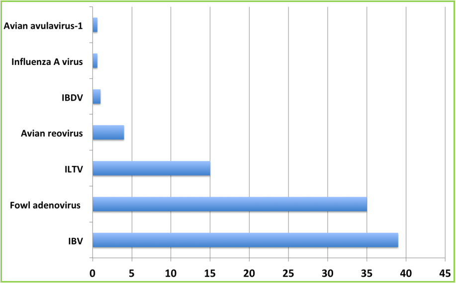 Prevalence (%) of viral pathogens in tested submissions. 