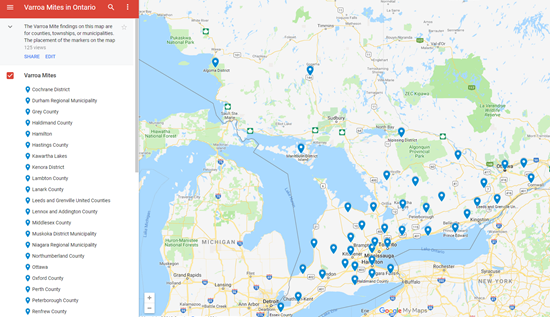 map Varroa mites in Ontario