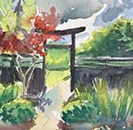 decorative watercolour painting of a spring landscape