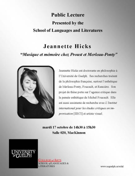 Public Lecture with Jeannette Hicks about Proust and Merleau-Ponty