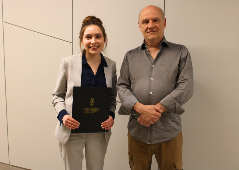 College of Arts Graduate Students April Torkopoulos and Andrew Vowles at the Three Minute Thesis Competition at the University of Guelph