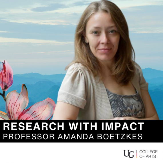 Research with Impact. Professor Amanda Boetzkes. University of Guelph College of Arts logo.