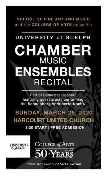 Poster with text for the Chamber Music Ensembles on March 29, 2020