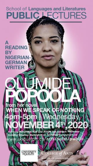 Poster for Olumide Popoola public talk on November 4 at 4:00pm