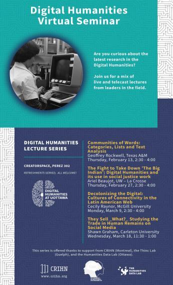 Poster of Digital Humanities Virtual Seminar Series from Feb 13 to March 18, 2020