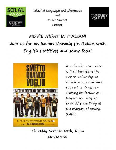 Join us for an Italian Comedy ( in Italian with English subtitles) and some food