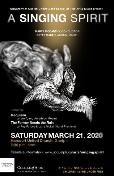 Poster with a falling angel with text details about the concert.