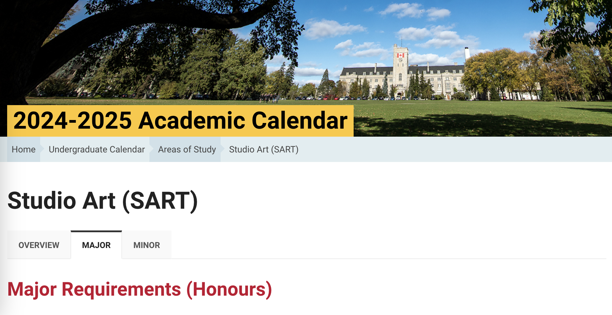 Academic Calendar of the Studio Art Program