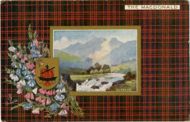 Scottish postcard with MacDonald tartan.