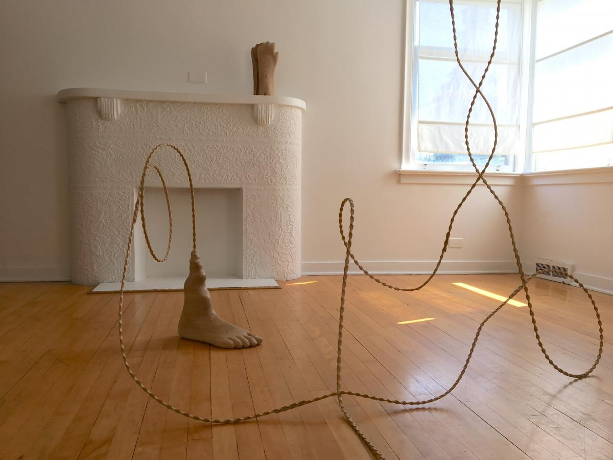 An installation view of Megan Feniak's sculptures.