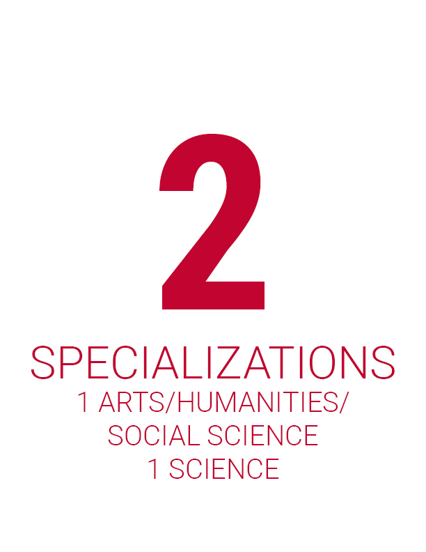 2 specializations. 1 arts/humanities/social science and 1 science