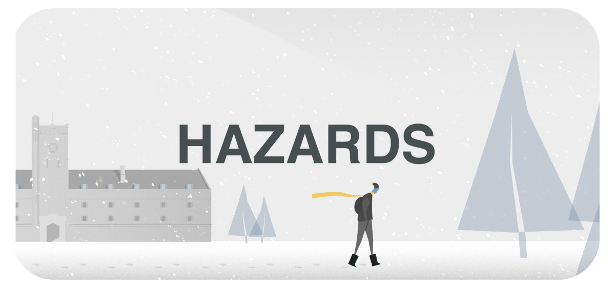 Hazards logo - walking in snow storm