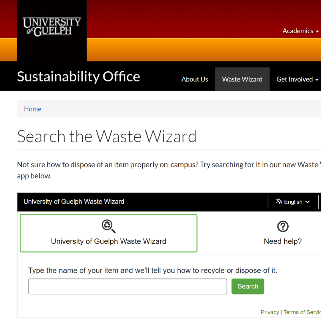 waste wizard website page