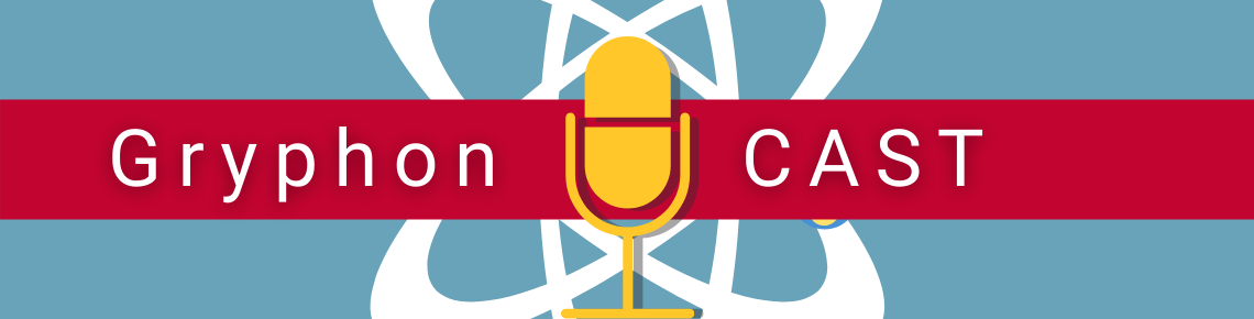 Illustration of a microphone and words Gryphon CAST