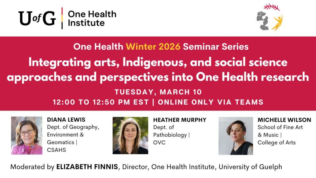 Integrating Arts, Indigenous, and Social Science Approaches and Perspectives into One Health Research," on Tuesday, March 10, 12:00 to 12:50, featuring a panel of faculty..