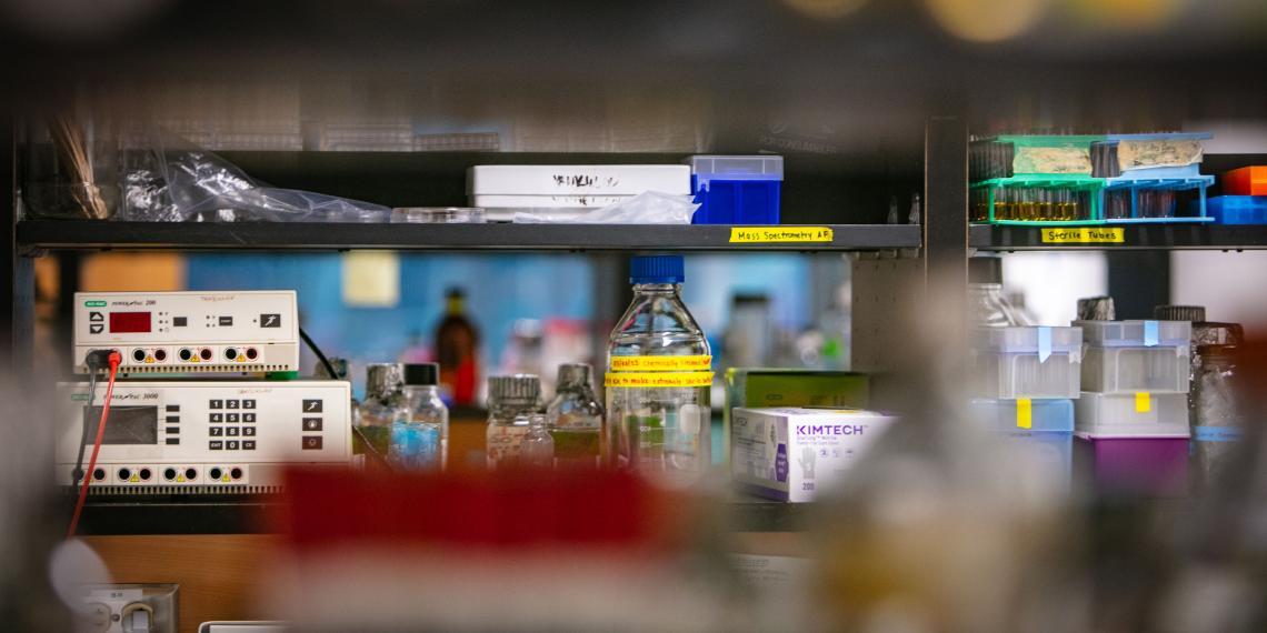 Lab bench with equipment