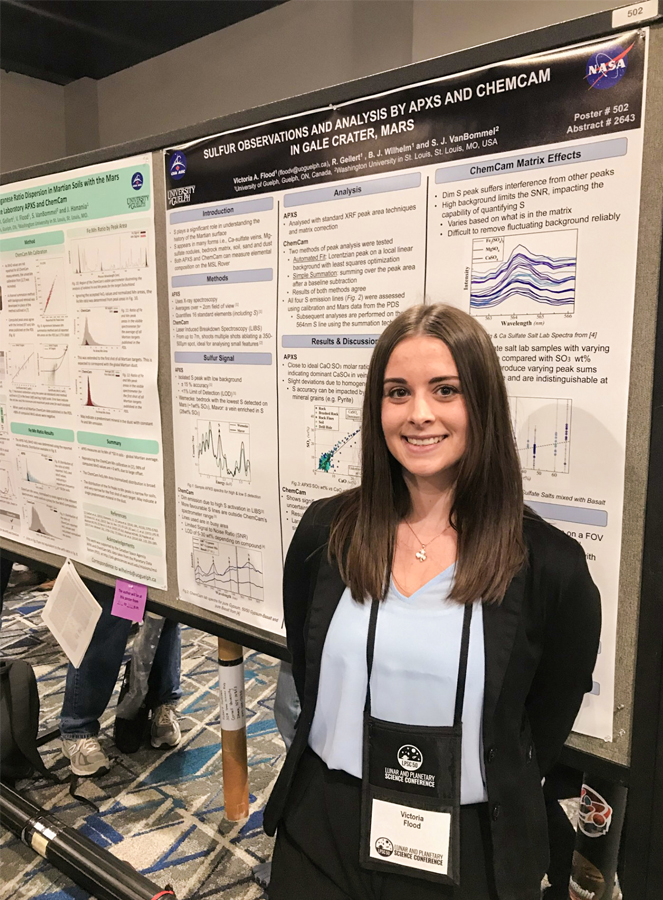 Victoria Flood with her poster presentation at the 2019 Lunar and Planetary Science Conference (LPSC).