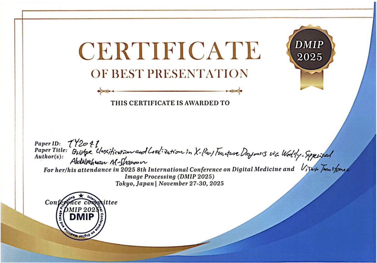 Certificate from the DMIP conference.