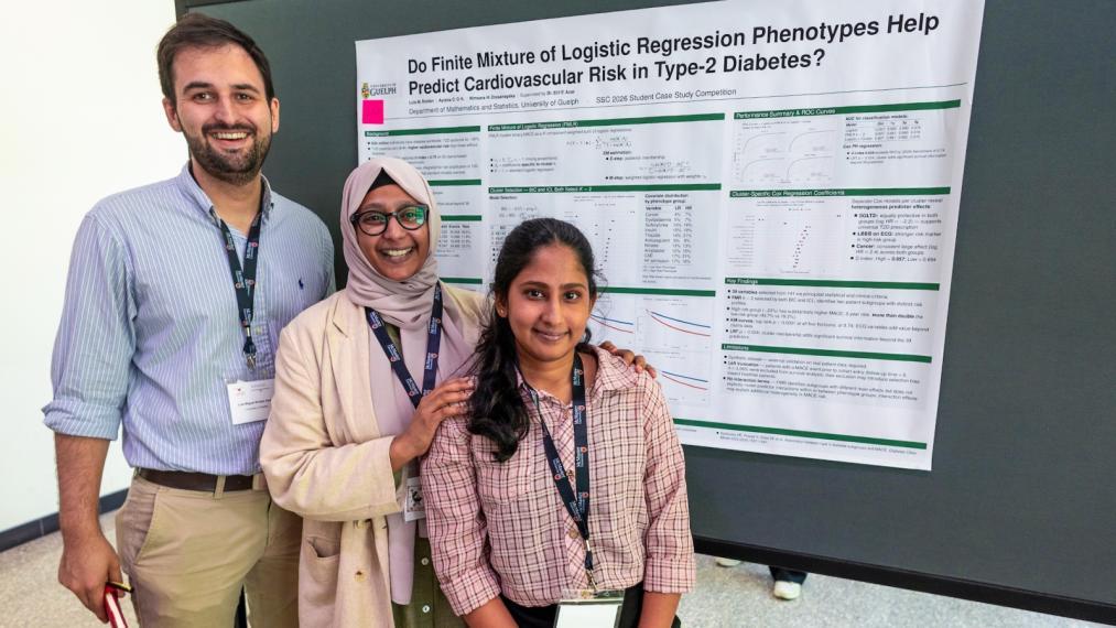 Three statistics students smiling. 